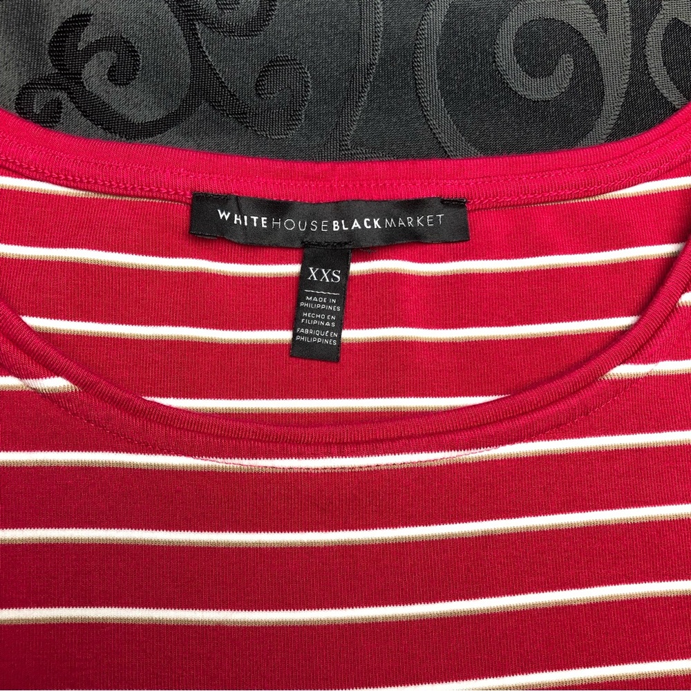 White House Black Market(WHBM) Flounce-Sleeve Stripe Knit Shift Dress - Picture 4 of 6